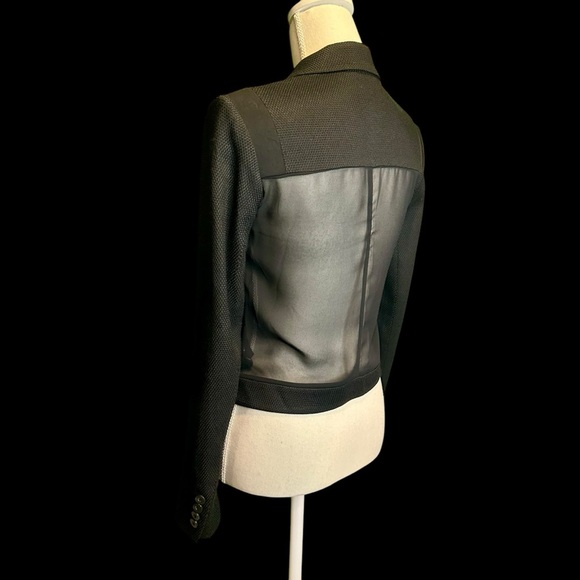 J Brand Black Wool-Blend Honeycomb Textured Sheer Back Paneled Blazer Size 0 - Picture 7 of 16